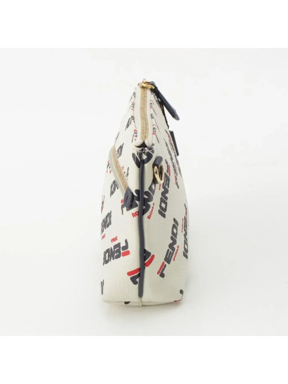 Fendi Fila Leather Logo Print All Over Pouch Mini Bag White Blue